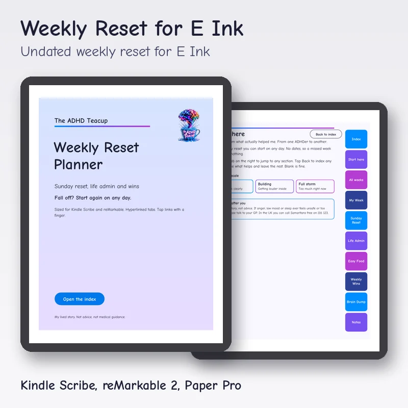 Weekly Reset for E Ink, e ink planner cover